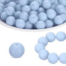 65Pcs Silicone Beads 15mm Round Rubber Focal Beads Bulk, Gray Blue