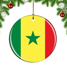 Senegal Flag Round Christmas ornament city travel souvenir