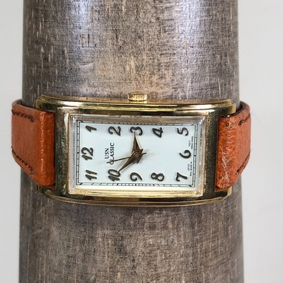 USN Classic Men Dress Rectangular Brown Leather Curvex Style 20mm Watch 6 1/4