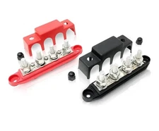 R2X Racing 400 Amp 4-Port Bus Bar Terminal Block Red Black Nickel Plated Brass