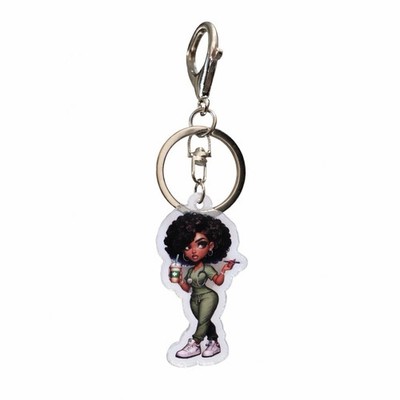 Black Nurse Badge Reel Charm Acrylic RN Keychain Cute Scrubs Girl Gift