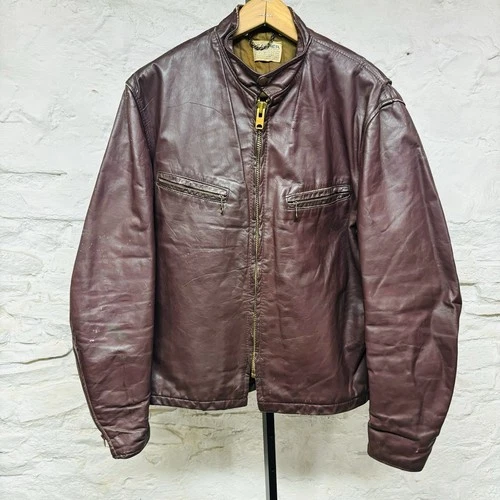 Vintage 60s 70s Cafe Racer Style Leather Motorcycle Jacket Brown *Zipper Issue*