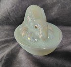 STUNNING Fenton WHITE CARNIVAL GLASS Bunny On NEST CANDY DISH ARTIST SIGNED — photo 5