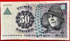 D&auml;nemark 50 Kroner Kronen Banknote 1999 Gebraucht