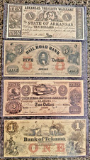 Lot of 4 Confederate States of America Bills $1,$2,$5 & $10