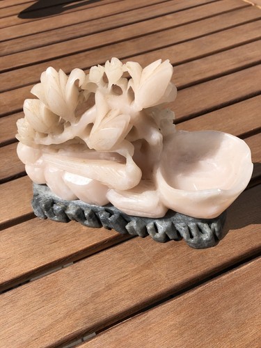 Pink Asian Soapstone Bird Flower Motif Rare Vintage Sculpture Brush Washer - Picture 2 of 10