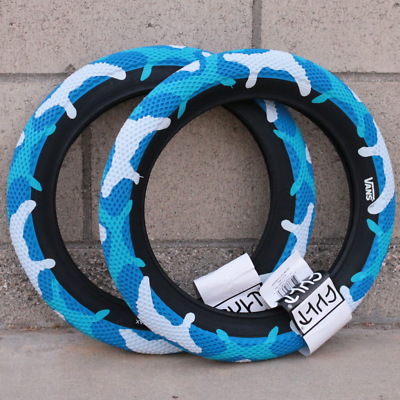一对CULT BMX 范斯16 英寸自行车轮胎蓝色迷彩| eBay