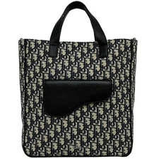 Christian Dior Tote Bag Navy Gray Oblique 1ADSH175YKS Good Condition Saddle