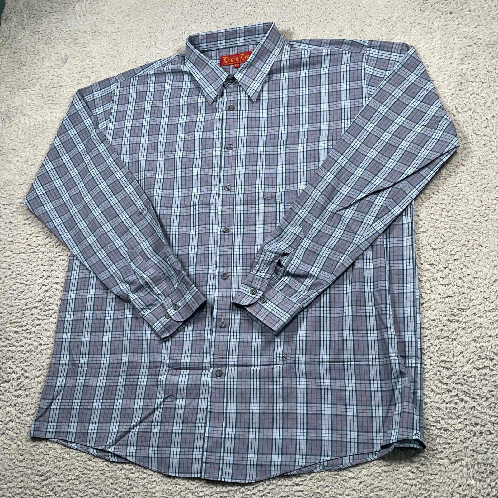Haband Lion's Den Men's Shirt Blue XLT Button Long Sleeve Pocket Dupplin Check eBay