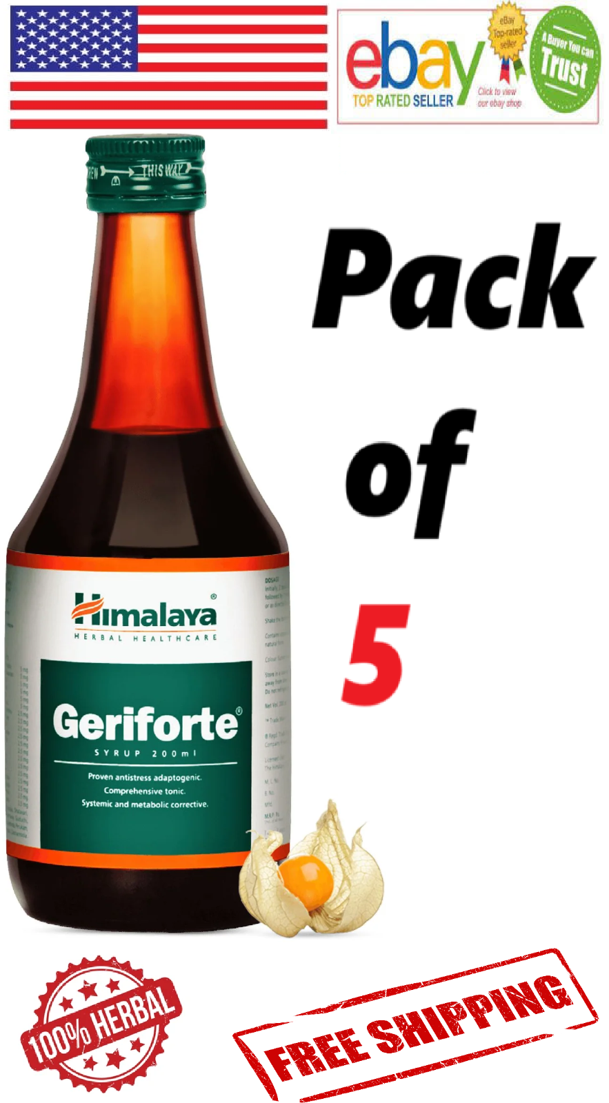 5x Himalaya Geriforte Syrup For Stress & Anxiety 200ml. Each (FREE SHIP)