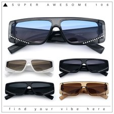Womens Rhinestone Bling Narrow Rectangle Flat Top Plastic Fashion Sunglasses