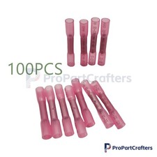 100Pcs Red Heat Shrink Butt Wire Connectors Crimp Terminals AWG 16-22 Gauge US
