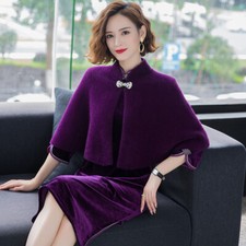 Women Lady Faux Wool Shawl Cloak Short Coat Capelet Shrug Bolero Cardigan Shawl 