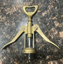 VINTAGE ITALIAN SOLID BRASS CORKSCREW WINE BOTTLE OPENER