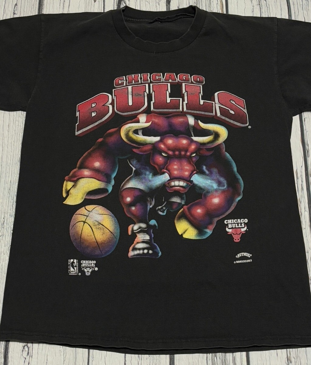 Vtg 90s Chicago Bulls Big Bull Logo NBA Nutmeg Black T-Shirt Size