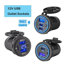 12V USB Car Socket USB C Outlet Marine USB Fast Charger for Boat Golf Cart RV