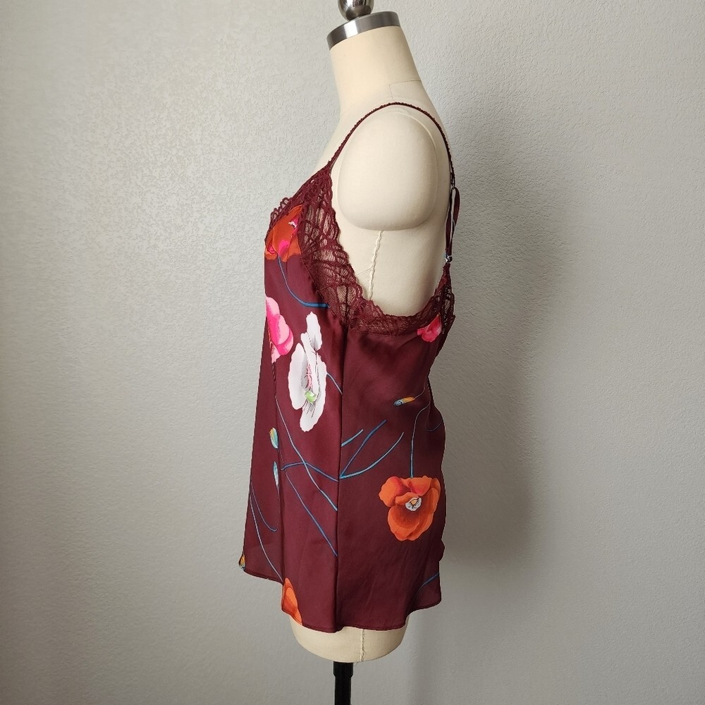 JOSIE NATORI Floral Print Silky charmeuse slip camisole top in wine size M