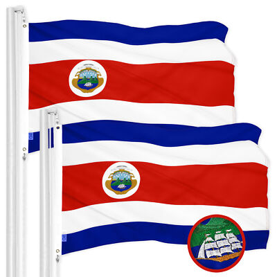G128 2 Pack: Costa Rica Costa Rican Flag 3x5 Ft ToughWeave Embroidered 300D Poly