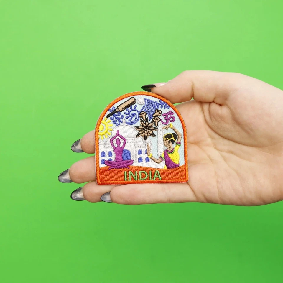 India World Showcase Travel Patch Souvenir Elephant Vacation Embroidered Iron On - Image 2 of 2