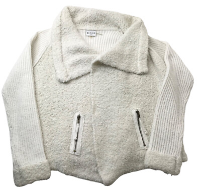 Sioni Studio Womens Petite Medium Fuzzy White Boho Open Front