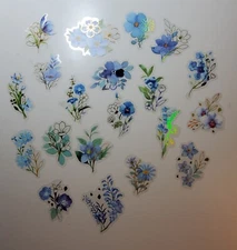 Blue Floral Stickers- 40 stickers- 2 ea of 20 images with gold accents.Good Mood