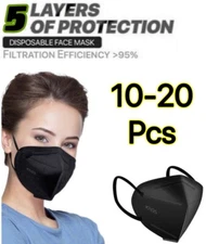 10/20 Pcs Black KN95 Protective 5 Layer Adult Face Mask BFE 95% Disposable Masks