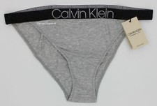 NWT Calvin Klein QF6880 "Reconsidered Comfort" Cotton Logo String Tanga, Gray