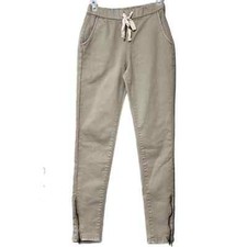Easel small tan drawstring skinny pants with zipper on leg 10" rise 26.5" inseam