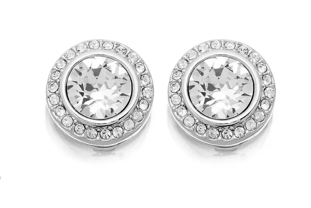 Crystals by Swarovski Halo Earrings In Rhodium Overlay 3 Carat T.W. Design 2