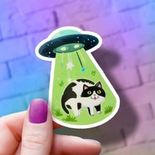 UFO Cat Sticker | Outer Space Kitty Decal | Cat Lover Gift | Cosmic Kitty Art
