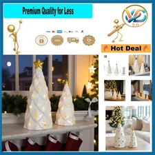 DN Decoration Ceramic Christmas Tree Light Up White 2Pcs Holiday Tabletop Set...