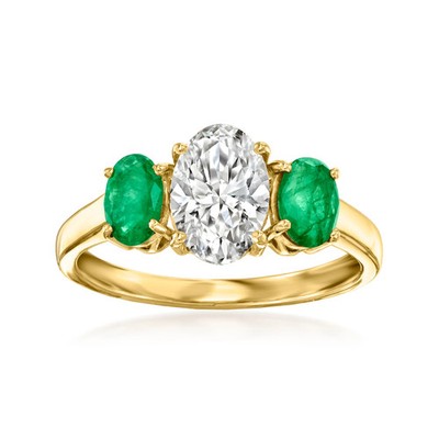 1.25 Carat Lab-Grown Diamond Ring With .80 ct. t.w. Emeralds in 14kt Yellow Gold