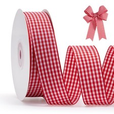 Red Gingham Ribbon 1 Inch 25 Yards Roll White Buffalo Plaid Check Decor