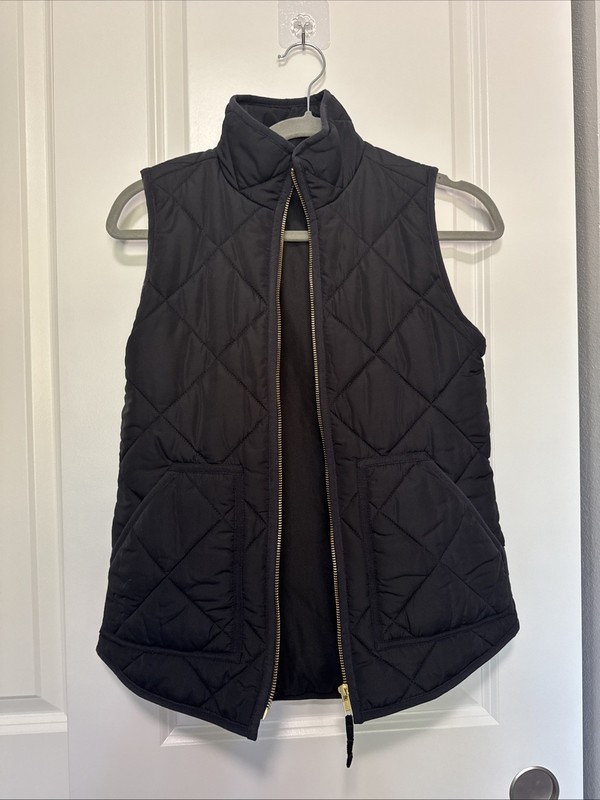J.CREW MERCANTILE FULL ZIP QUILTED VEST BLACK WOMENS SIZE XXS
