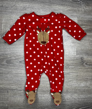 Carters Infant Fleece Footed Sleeper Pajamas Red Reindeer Holidays Size 3 Months