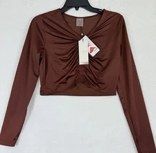 Calia Rash Guard Medium Long Sleeve Ruched Top Red Brown Womens Swim Shirt NEW