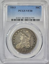1813 U.S. Silver Capped Bust 50c Half Dollar PCGS VF30 - Campos