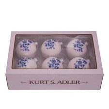 Kurt S. Adler 80MM Delft Blue Shiny Glass Ball Ornaments, 6-Piece Set