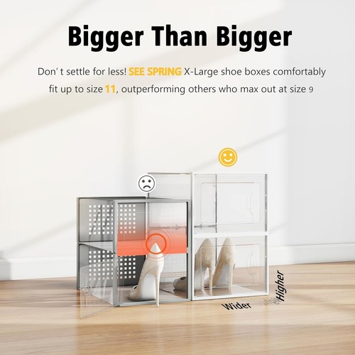 SEE SPRING X-Large Shoe Storage Box Fit Size 11, Clear  - Picture 2 of 8