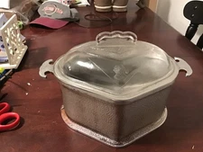 Vintage Guardian Service Hammered Aluminum Triangle/ Heart shaped pot with cover