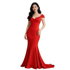 Alyce Paris Mermaid Gown Women Size 0 Red Off Shoulder Prom Evening Dress Formal