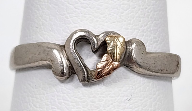 Coleman Co. Black Hills SS925 w/ 12k Yellow & Rose Gold Leaf Heart Ring Sz: 7.75