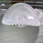 Vintage Fenton White Milk Glass Footed Banana Bowl Hobnail Ruffled Edge Dish