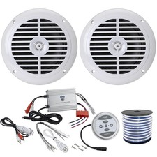 2 x Pyle PLMR67W 6.5'' Full Range Speakers, 2-Channel Amplifier, Speaker Wire
