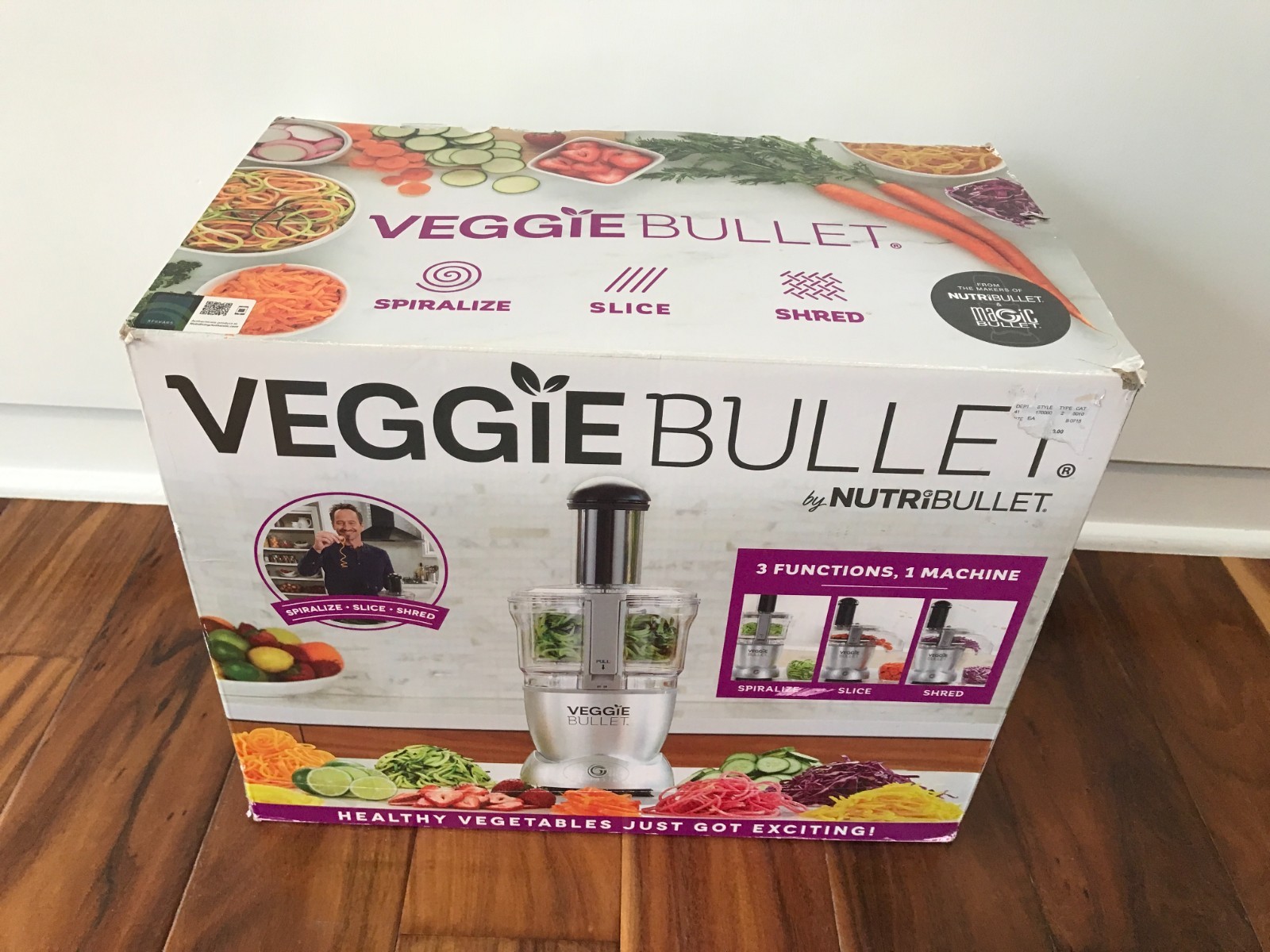 NEW In Box Veggie Bullet 3-In-1 Food Processor Slice Shred Spiralize VBR-1001