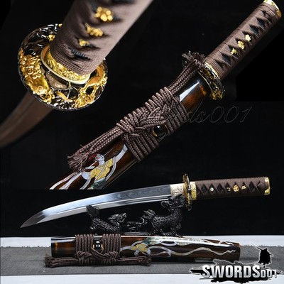 Elegant Brown Clay-tempered Unokubitsukuri Short Sword T10 Steel Sharp Blade