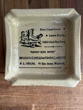 Moira Pottery Ashtray England Ladies Rink Boots Square Heavy Stoneware