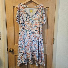 Women's Sm Anthropologie Maeve Colorful Polka Dot Dress W/ Cold Shoulder Sleeves