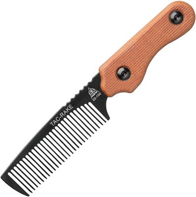 TOPS Tac Rechen Bartkamm 5,88 in Traktionsbeschichteter Micarta Griff Ledertasche
