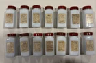 Vintage Griffith Laboratories Milk Glass Spice Jar Set Red Lid Chicago Lot Of 14